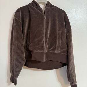 nuuds Full Zip Ribbed Cropped Hoodie Chocolate Brown